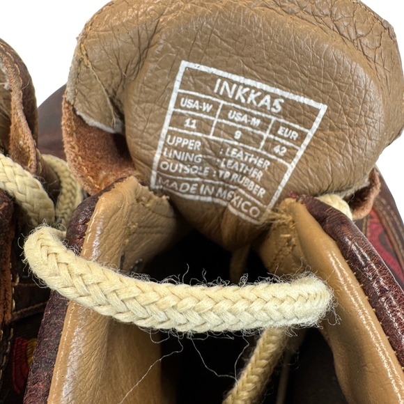 Inkkas Leather High Top Sneakers Brown Embroidered Rooster Floral Men 9 Women 11 - Picture 2 of 10